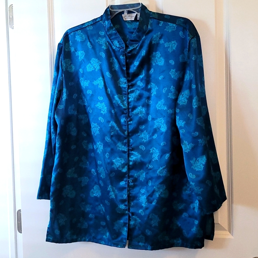 Vintage Teal Blue blouse by Kathryn in size Large (I'm thinking 14-16)